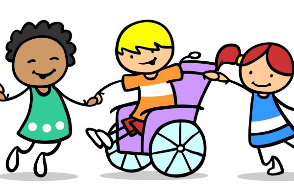 Kinder üben Integration und Inklusion von Kindern mit Behinderung